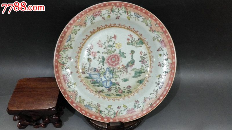 特价收藏古董古瓷瓷器瓷盘子清代老瓷器广彩花鸟老盘子