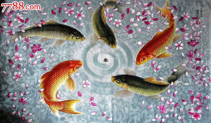 朝鲜一级画家张成日国画吉祥富贵鱼