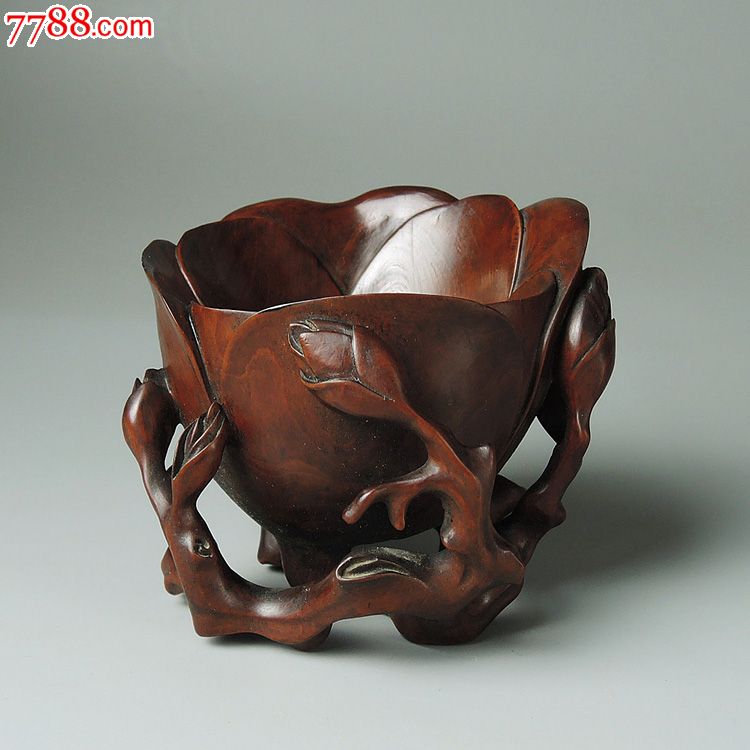 清代黄杨木梅花杯形水盂水呈水洗笔洗