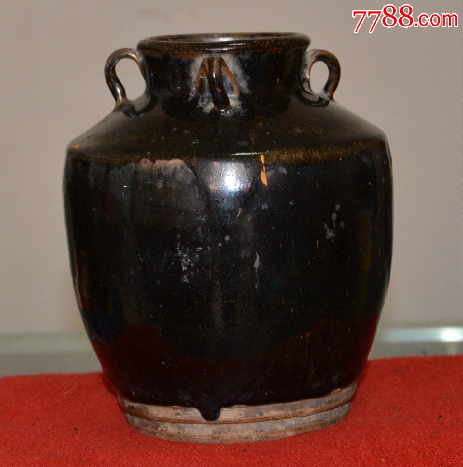 耀州老黑釉四系罐一只!