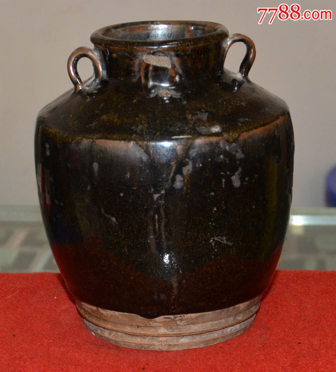 耀州老黑釉四系罐一只!
