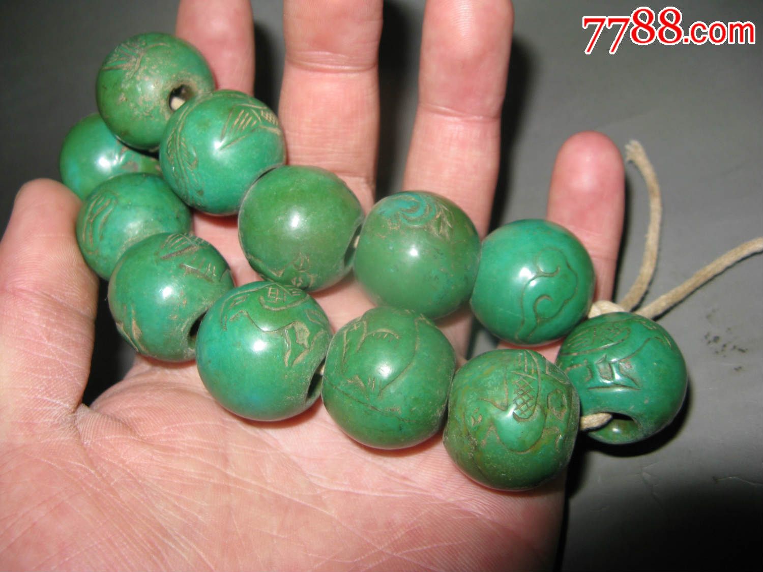 保真包老战汉老绿松石出土松石手串手链24mm圆珠超大颗收藏