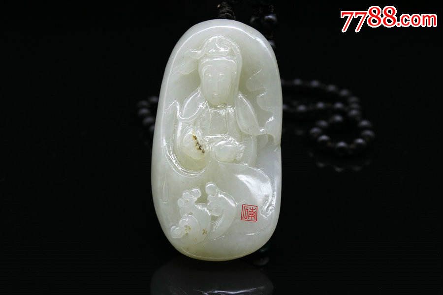 玉雕大师杨曦工作室出品★新疆和田白玉满皮独籽料观音=送证