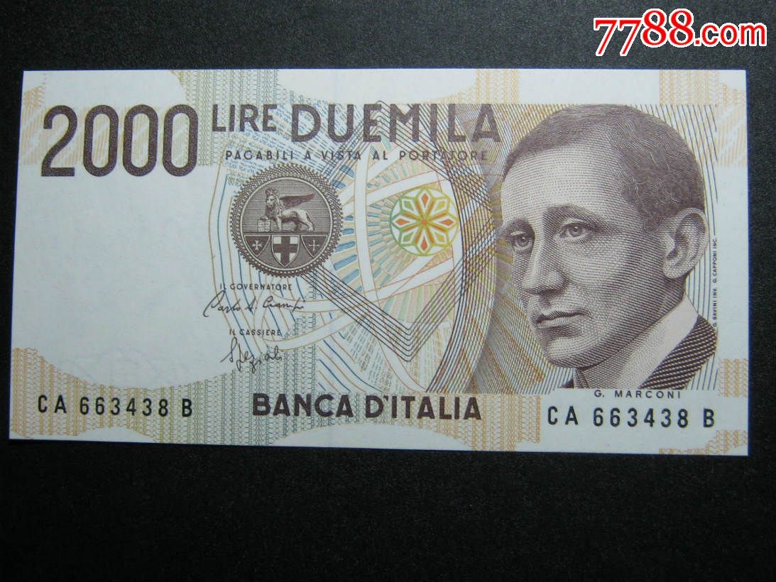 意大利2000里拉1990年 全新unc外国钱币