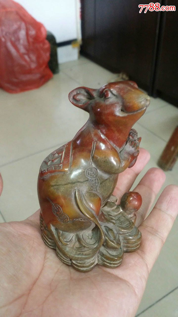 老寿山石生肖鼠老鼠小玩件