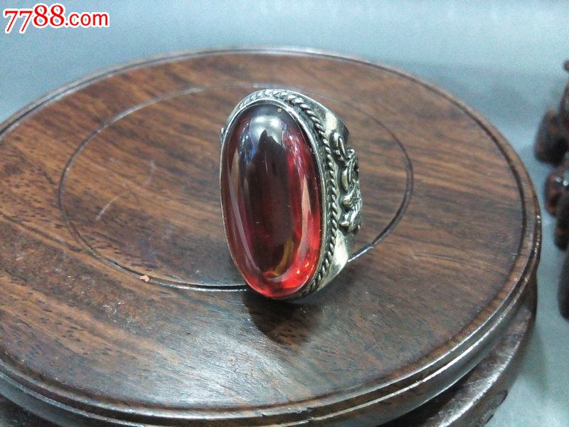 古玉老玉民国老银镶红宝石锆石戒指特价包邮古玩玉器