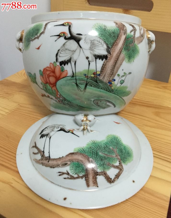 民国名家杨青山松鹤粥罐(全品)