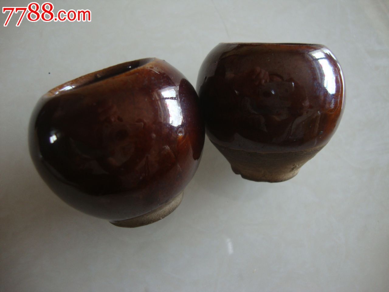 解放初酱黄釉陶制拔罐水盂两个同出-se30281566-陶罐-零售-7788收藏