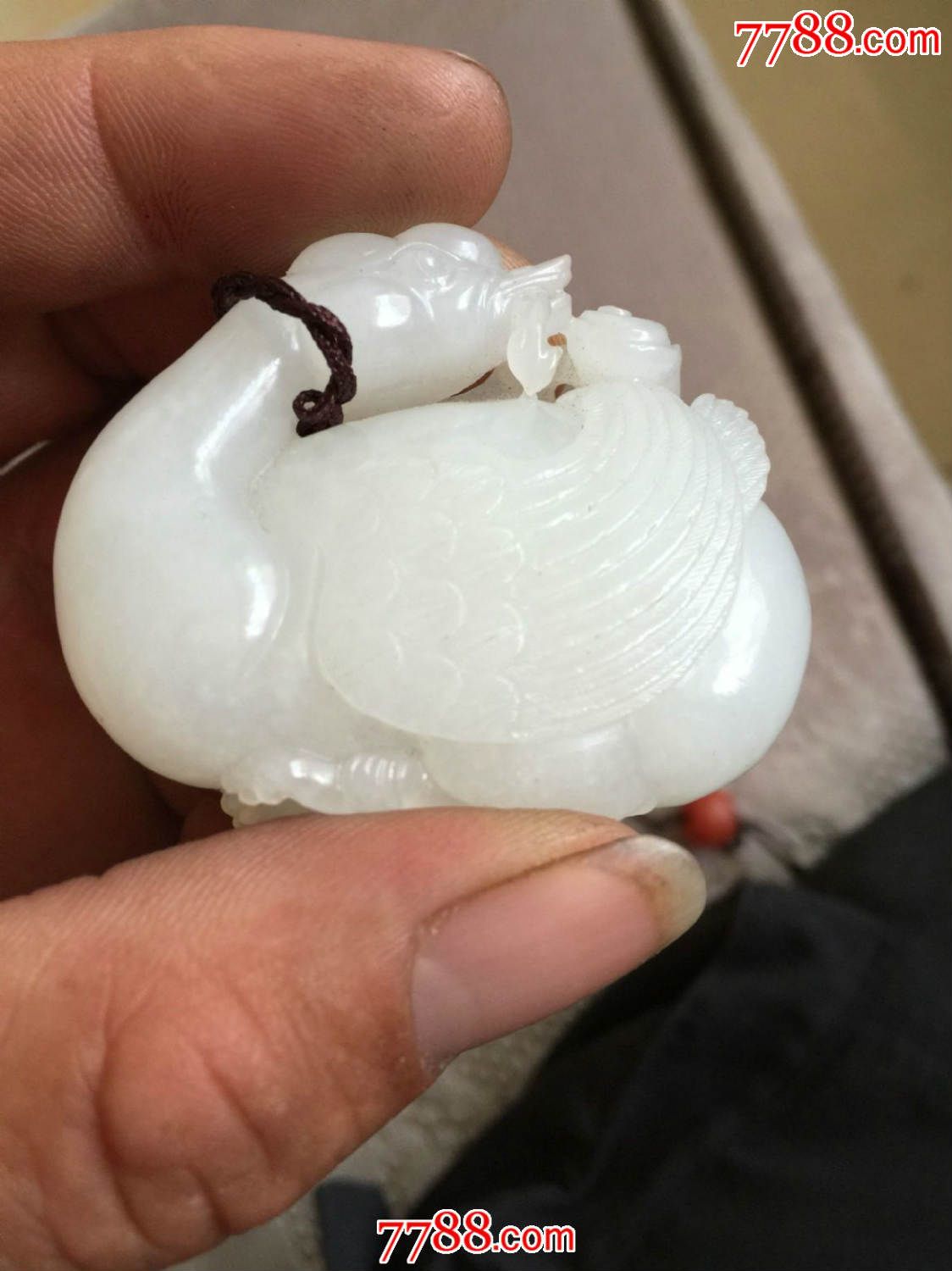 清代和田白玉鸭子压子老挂件