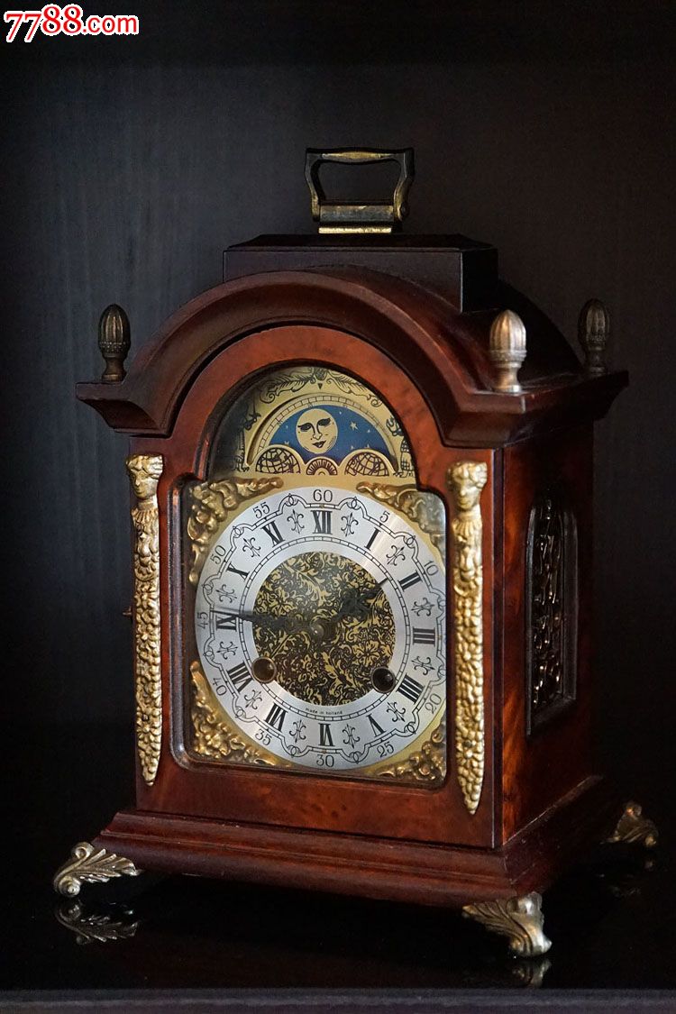 荷兰古董钟-配载德国赫姆勒机芯报时机械钟/欧式壁炉座钟(带月相)