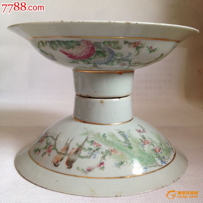 民国江福昌作浅绛花鸟纹高足盘一对-se30361621-彩绘
