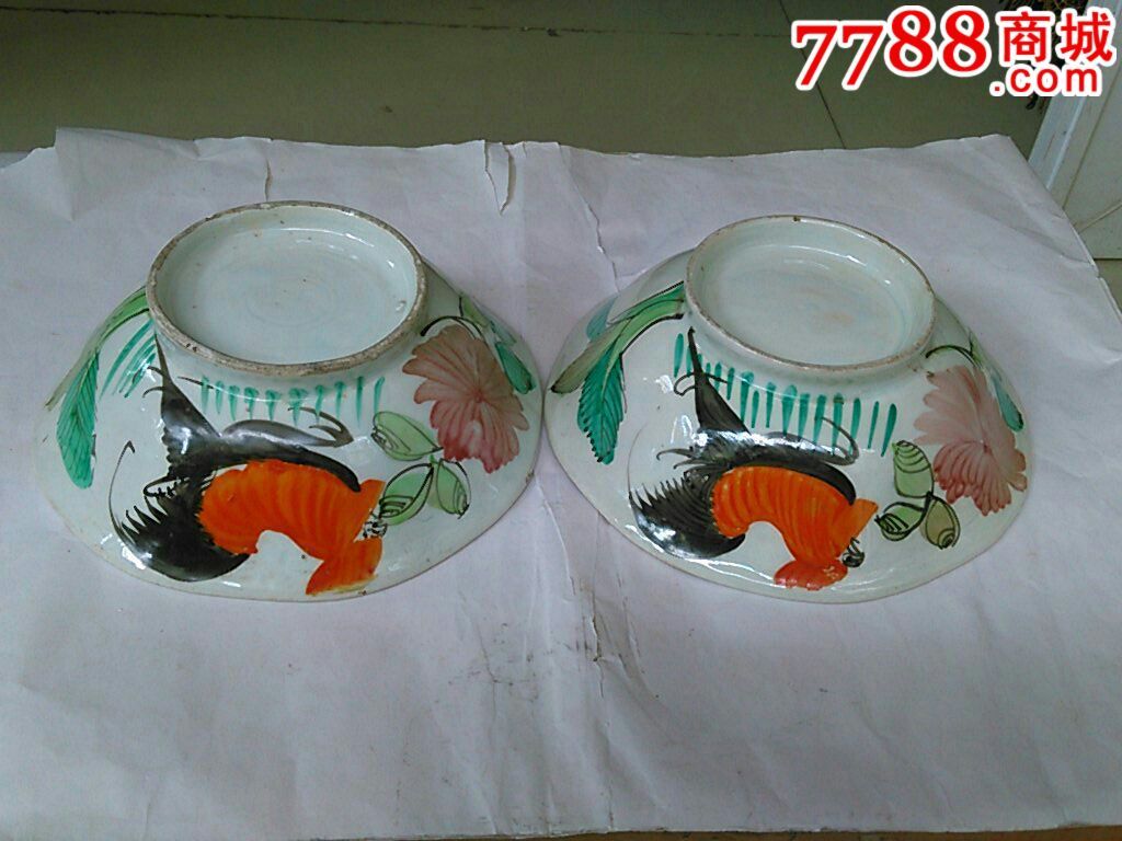 民国漂亮八角鸡公碗一对