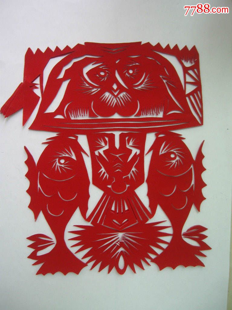 陕北民间纯手工剪纸——双鱼扣碗