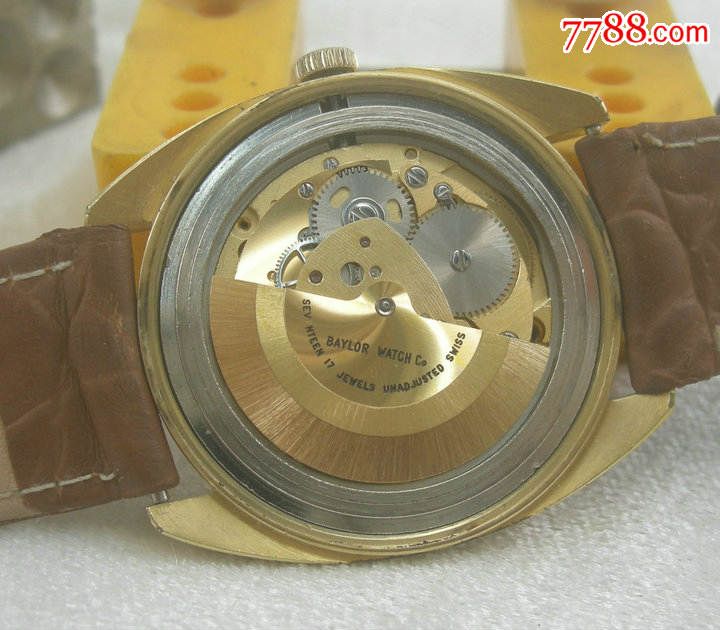 古董手表--大表径--彩盘--原装镀金贝勒(baylor)双6点历自动手表