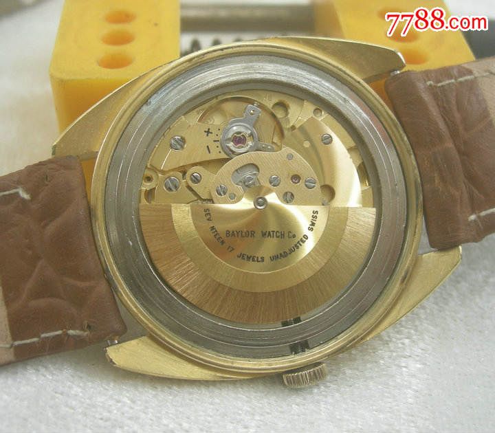 古董手表--大表径--彩盘--原装镀金贝勒(baylor)双6点历自动手表
