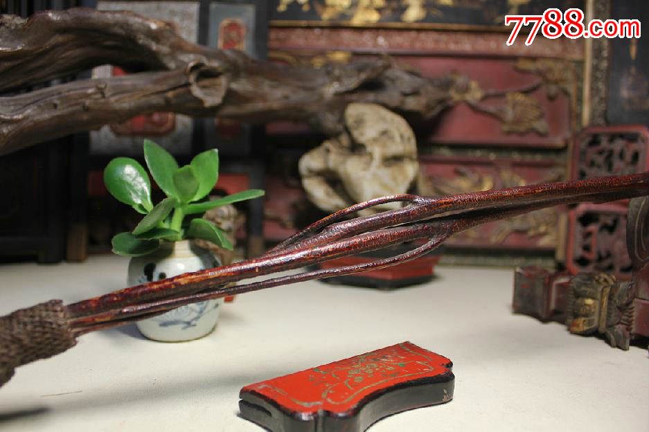 民国雕寿桃棕丝老拂尘