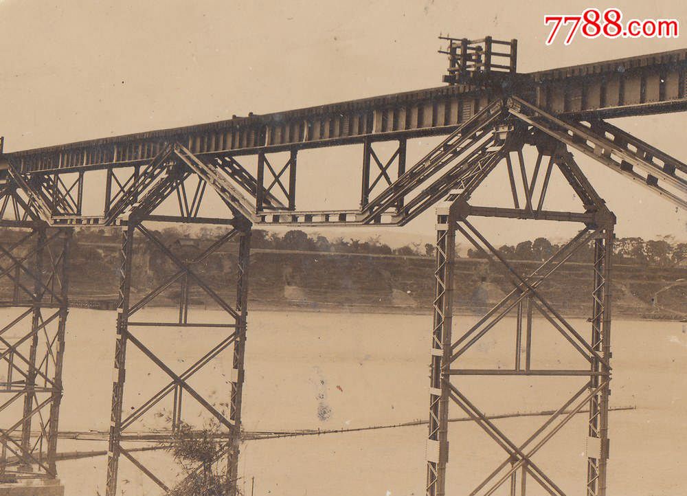 民国老照片,民国三十年铁桥【大幅】摄影照片,清晰度极高,难得民国