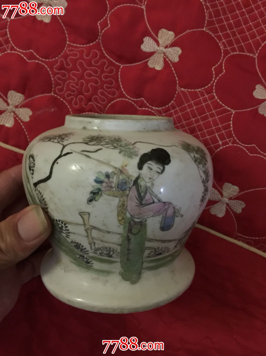 清晚期唐山瓷启新瓷厂高生画仙姑题诗人头罐