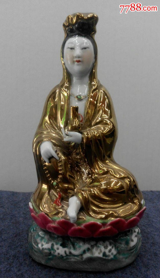 景德建国初雕塑瓷厂观音像,青花瓷,其他青花,五十年代(20世纪),人物