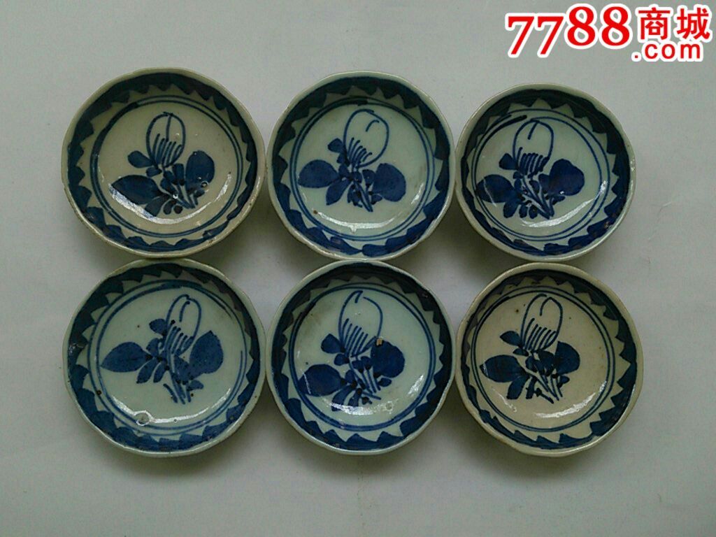 清代青花瓷小蝶6个-价格:60元-se31396757-青花瓷-零售-七七八八钱币