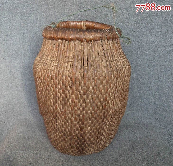 藤柳编圆口鱼篓胶东民俗粮食升背篓小筐古玩杂项老物件怀旧收藏