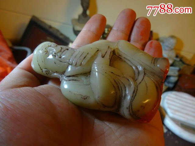 道教珍品:保真寿山石道人造像印章"新开一夜风",边款"守正",人物精微