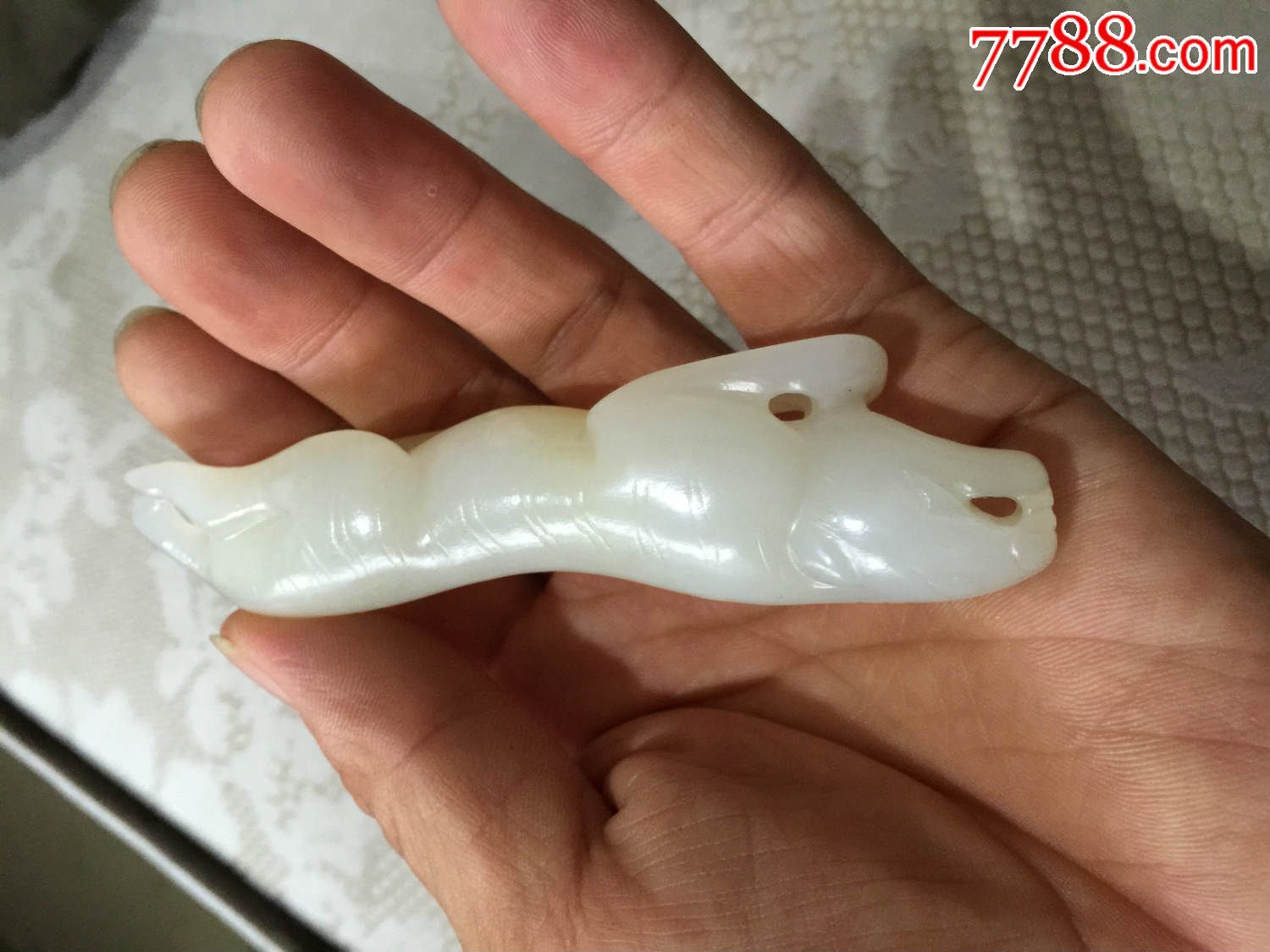 清代和田玉玉虎老把件摆件挂件