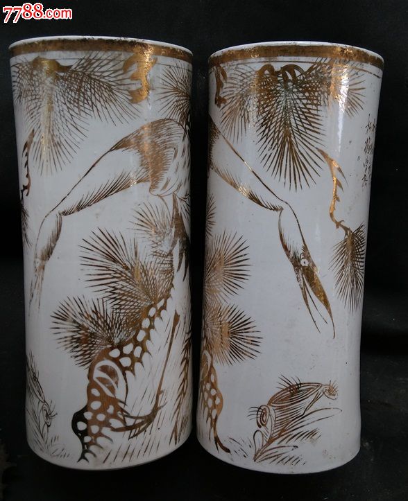 漂亮的描金帽筒一对