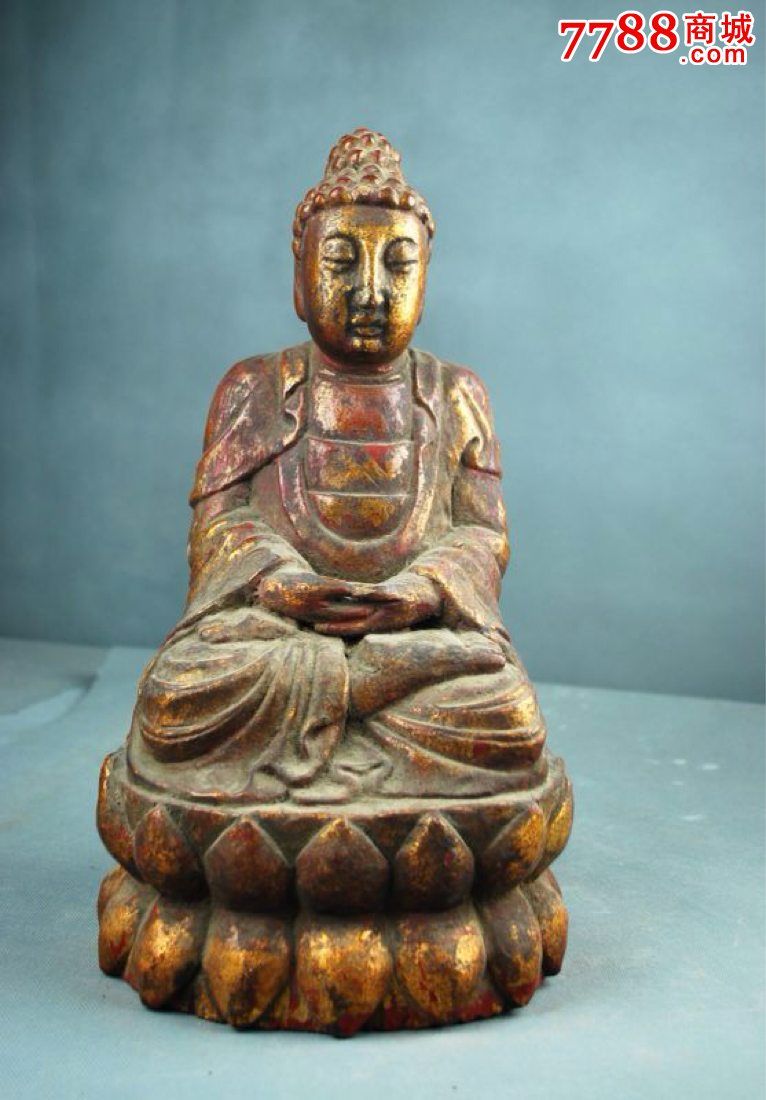 清代,鎏金木雕佛像一尊