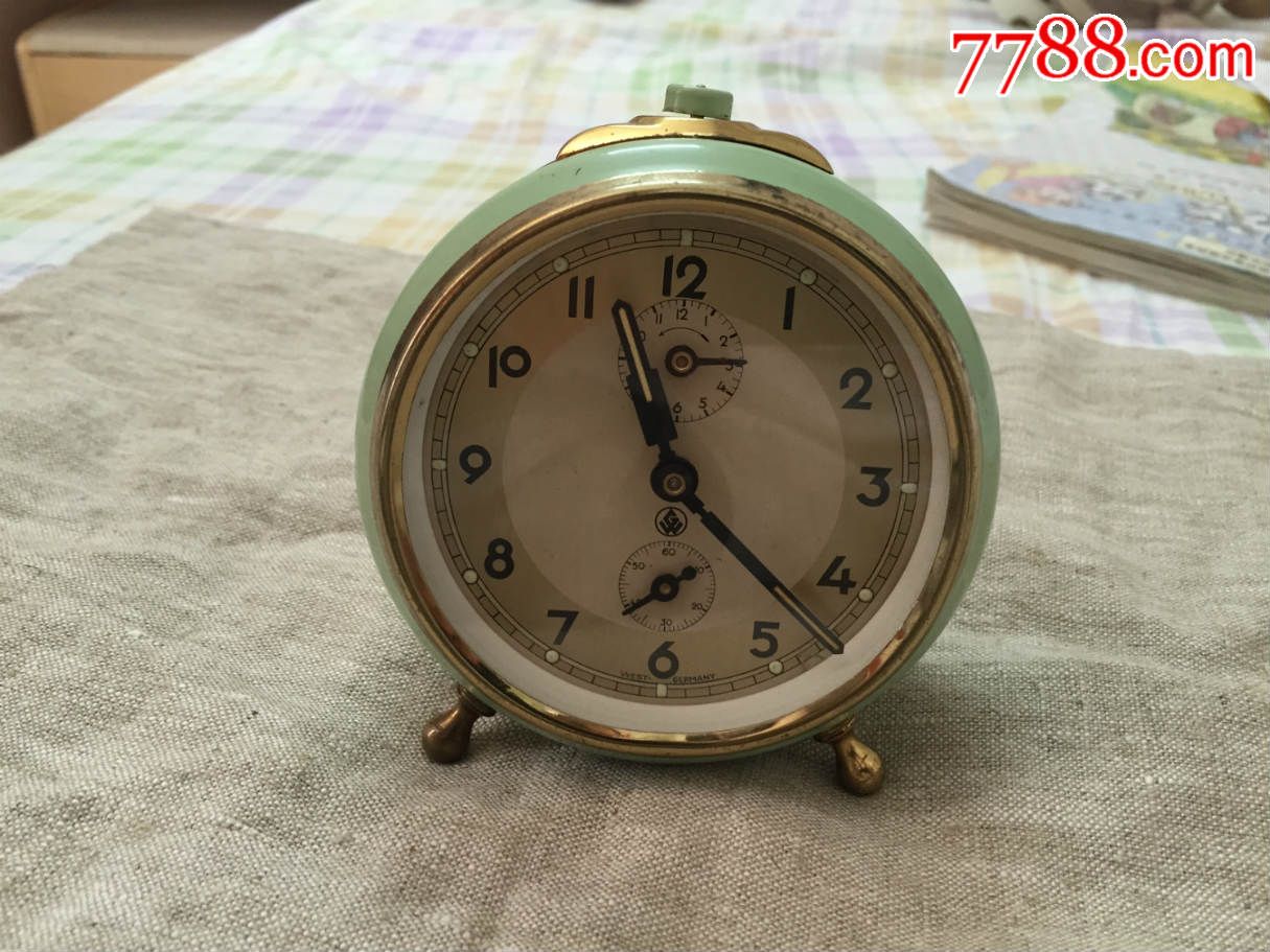 原装德国进口鎏金外壳四针机械闹钟座钟马蹄表