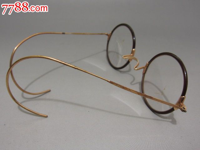 民国古董眼镜/旧眼镜/圆框/12k包金腿