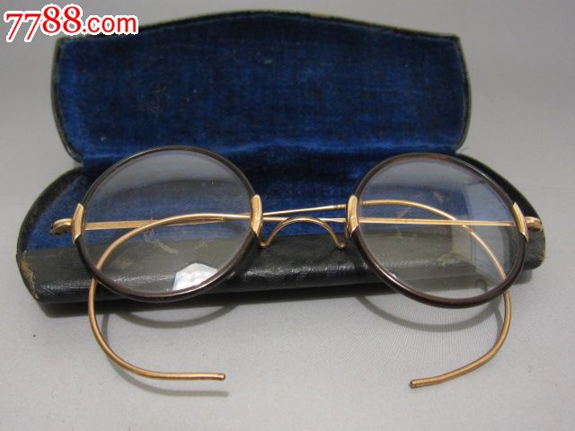 民国古董眼镜/旧眼镜/圆框/12k包金腿