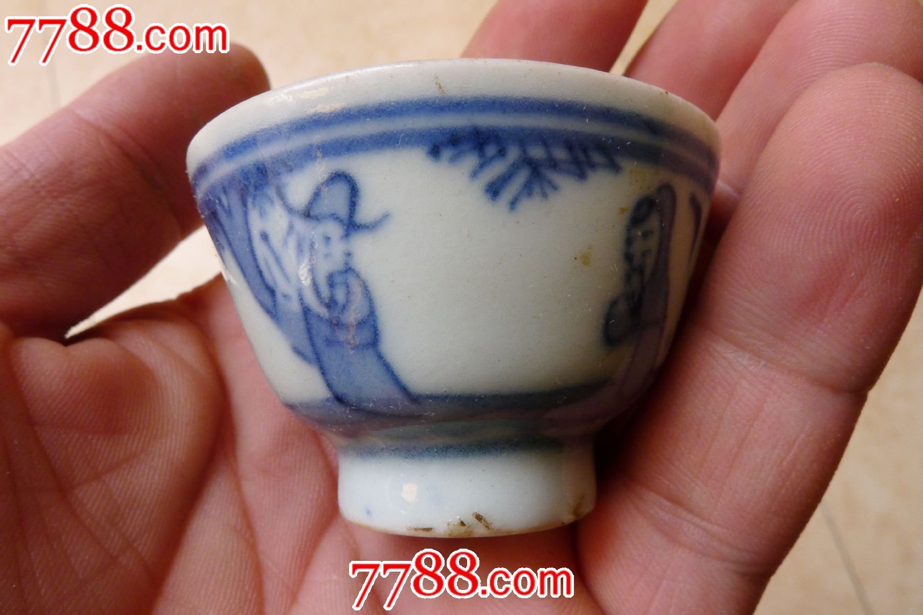 清代青花高足人物小杯-价格:180元-se33420231-青花瓷-零售-7788收藏