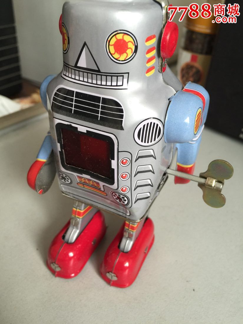 发条怀旧老玩具铁皮机器人robotjmt52带盒