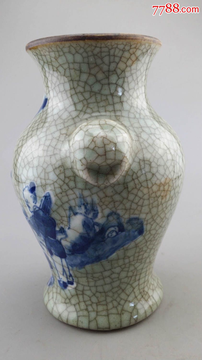 开片青花人物瓷瓶瓷器编0792