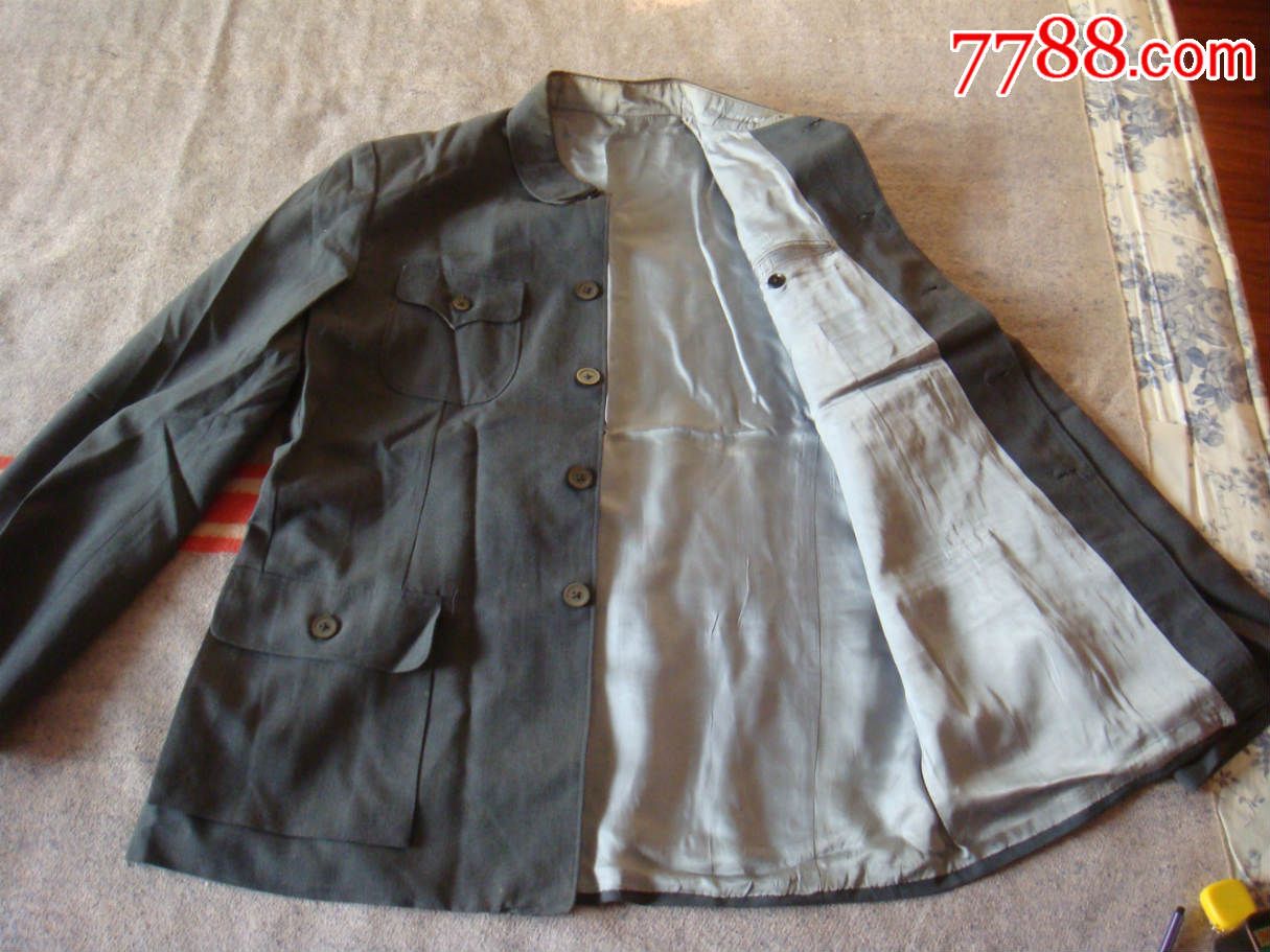 灰纯毛哔叽中山装上衣