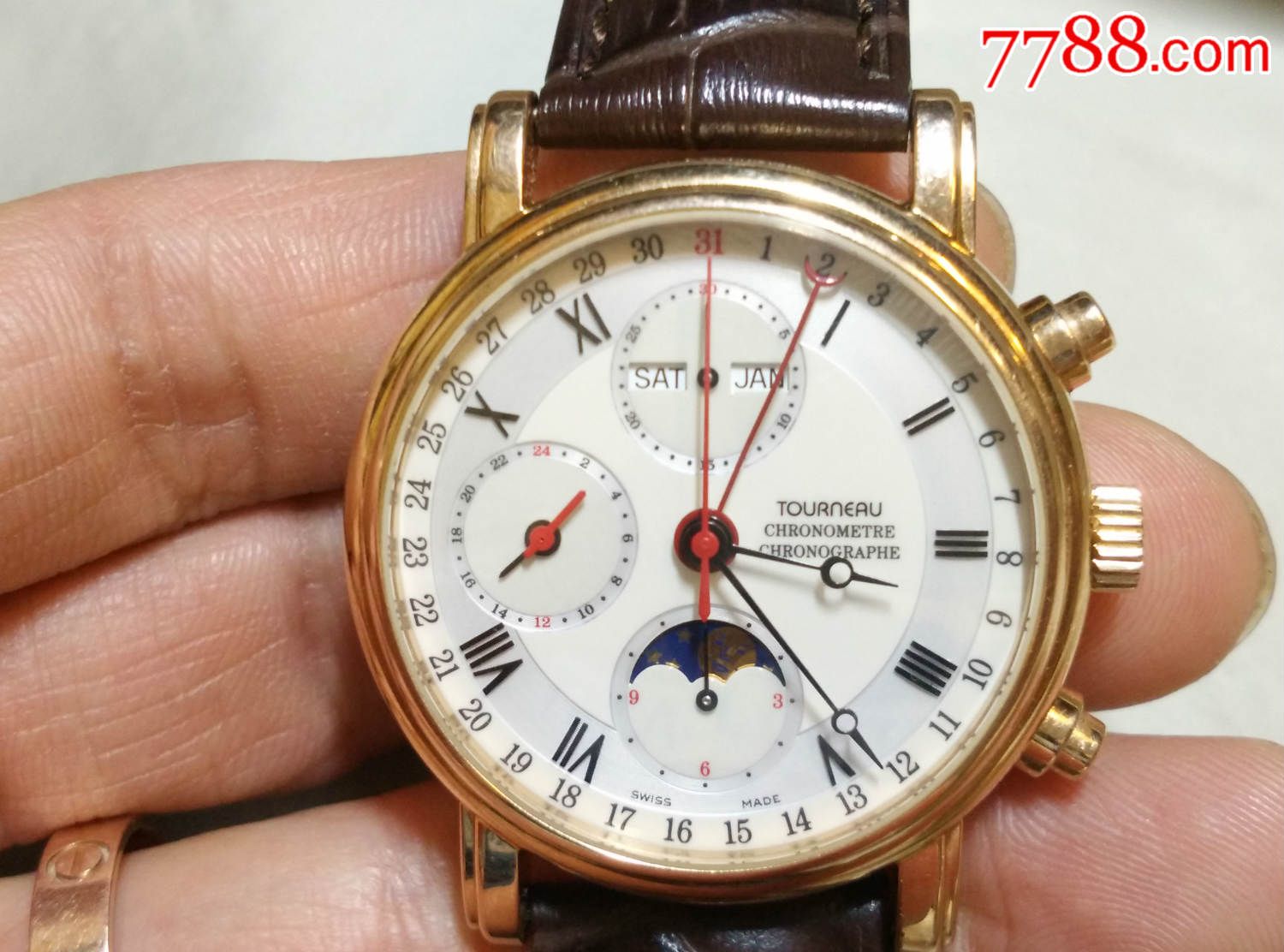 低售块收藏级新品18k玫瑰金多针多功能计时的瑞士唐龙大男表一块!