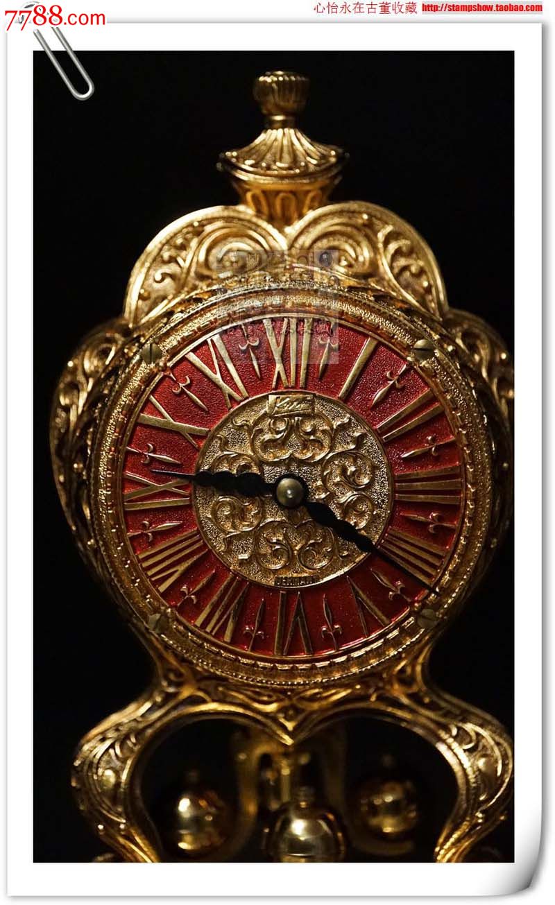 德国古董钟表科恩/红色莲花宝塔型400天钟/铜机械钟皇家贵族座钟