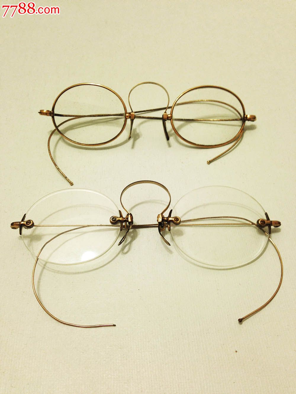 欧洲古玩/古董眼镜/12k包金老眼镜/民国年代/两副