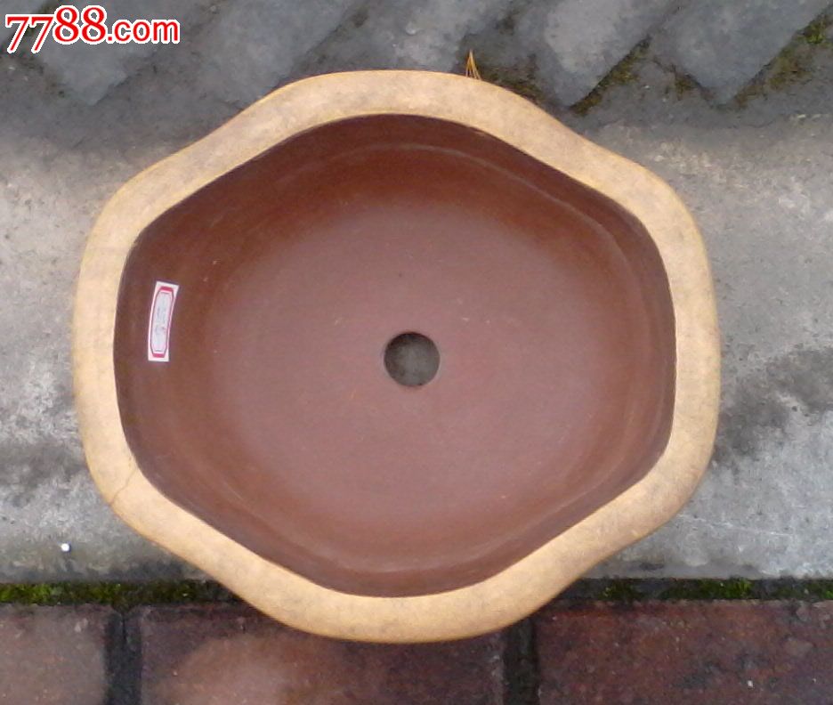 老紫砂花盆-己未年刻粉段海棠盆,行书 鹊梅图刻绘,底部"逸芬"款(货号a