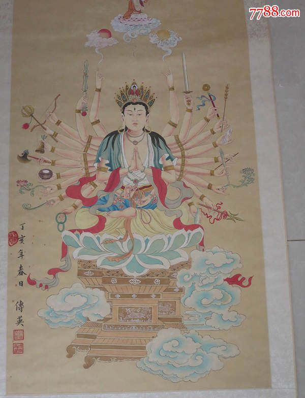 千手观音像,工笔画,范传英大师作品,人物国画原作,道释画原画,工笔