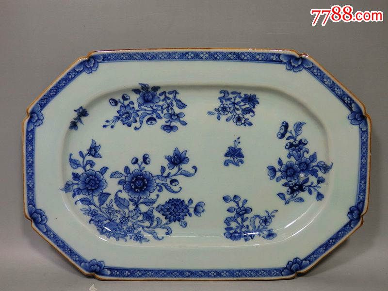 乾隆青花花卉绘画方盘-价格:2500元-se34891042-青花瓷-零售-7788收藏