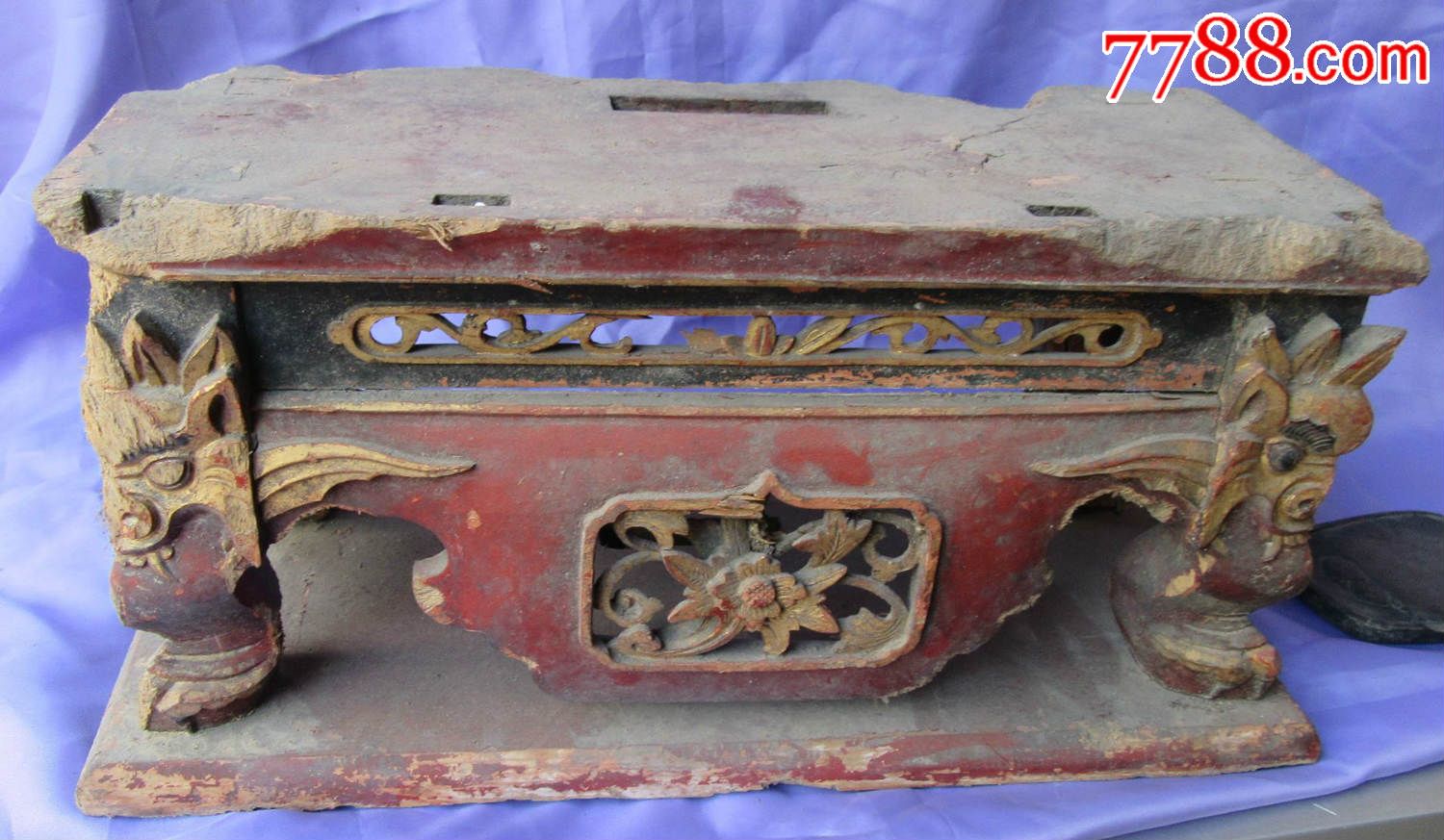 清代.金光闪闪.镂空雕刻.老虎腿佛龛底座高