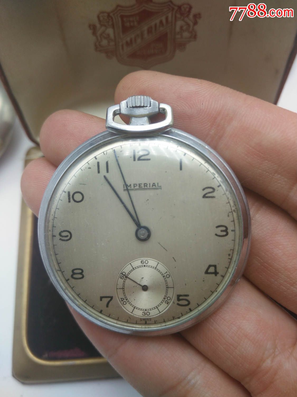 瑞士古董老怀表正常走时直径46mm!附带原始表盒!