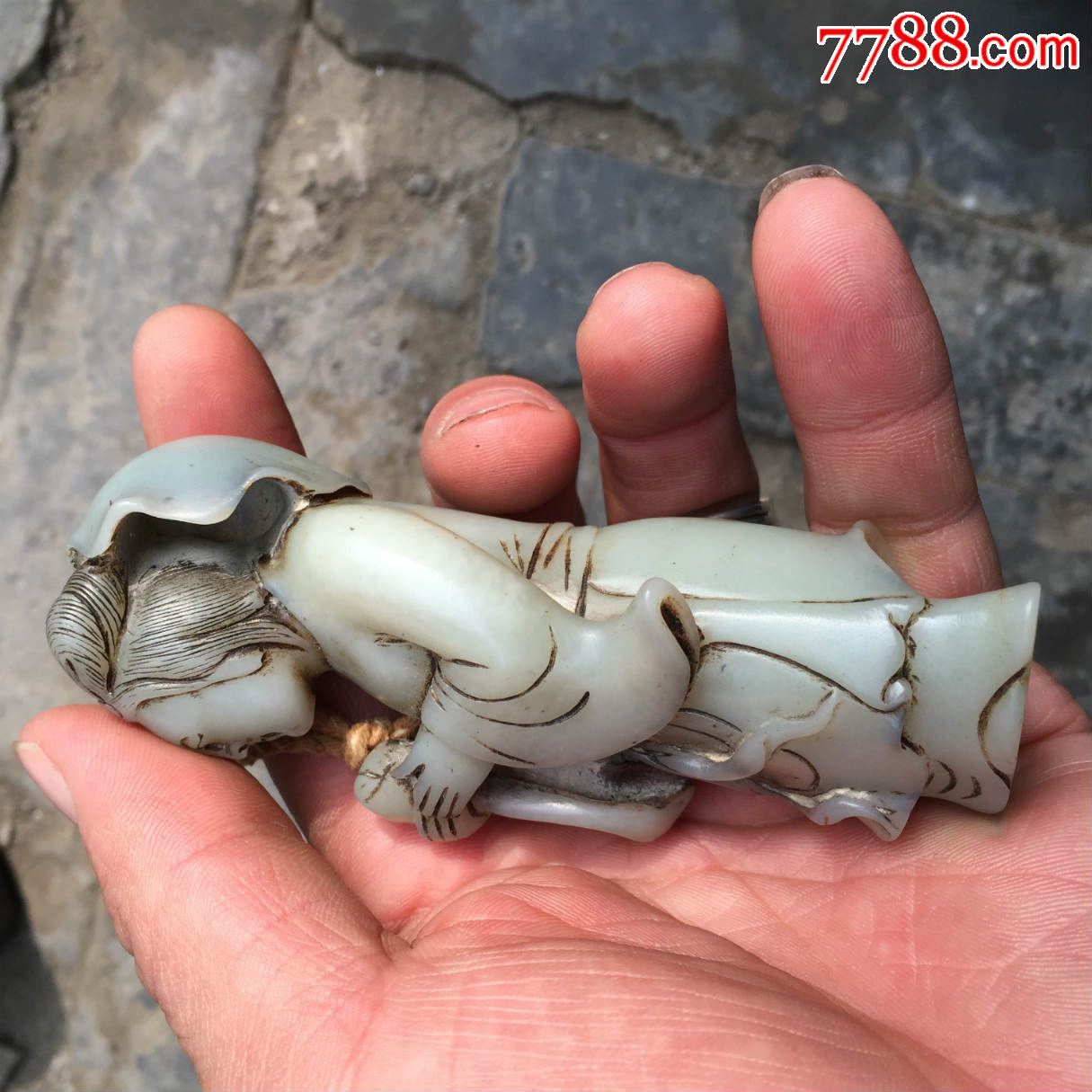 清代和田玉麻姑献寿老把件摆件