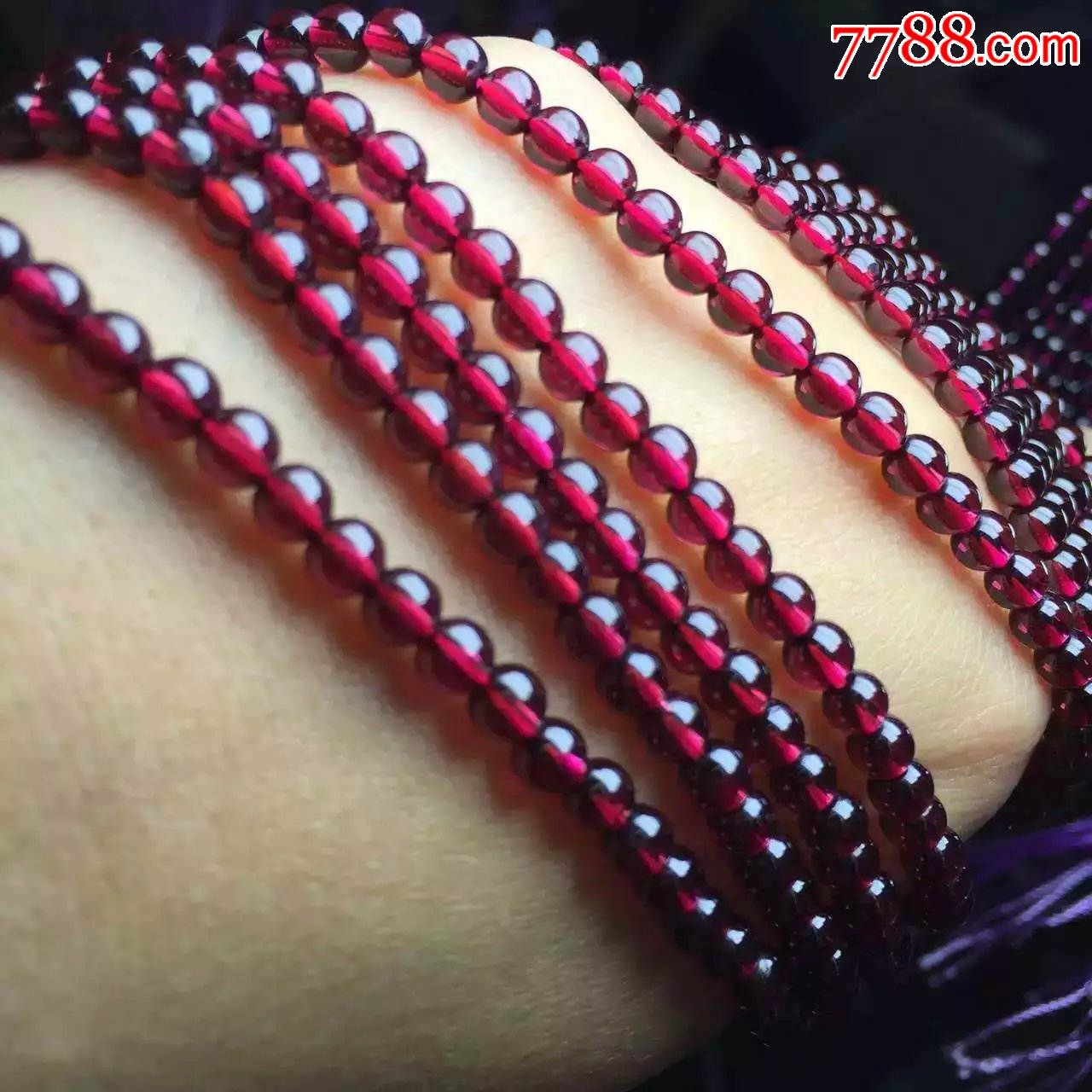 酒红全净玻璃体石榴石4mm珠子手链
