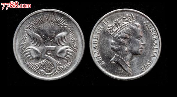 澳大利亚5分动物硬币澳币针鼹鼠食蚁兽收藏品钱币外币伊丽莎白