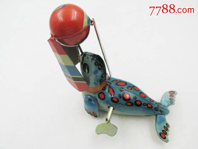 早期北京玩具一厂制铁皮海豹顶球玩具带发条