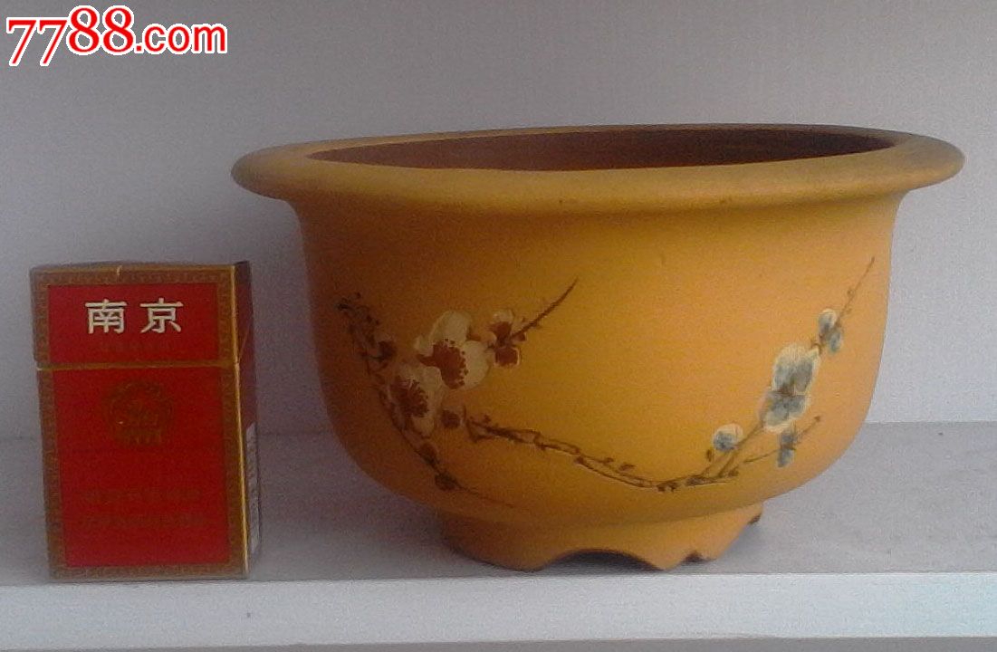 老紫砂花盆:红波刻段泥圆盆,逸品!(货号a271)