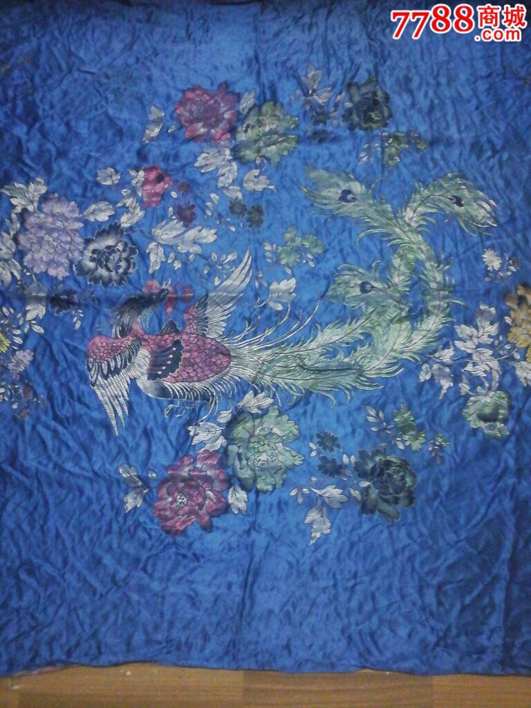 杭州丝绸一一凤穿牡丹(被面),杭绣画,文革期间(1967年-1976年),花鸟